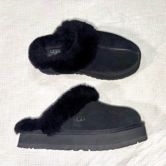 UGG Shoes - UGG Disquette Sz 7 Women's Black Shearling Slide Slippers Platform shoes